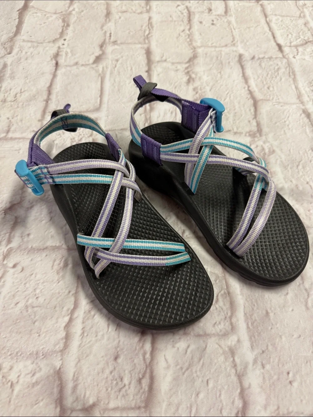 Chaco Kids Strappy Sandals in Black, Purple, Teal & White